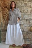 Sundaze Cheesecloth Chalk Stripe Boyfriend Shirt Mocha & White